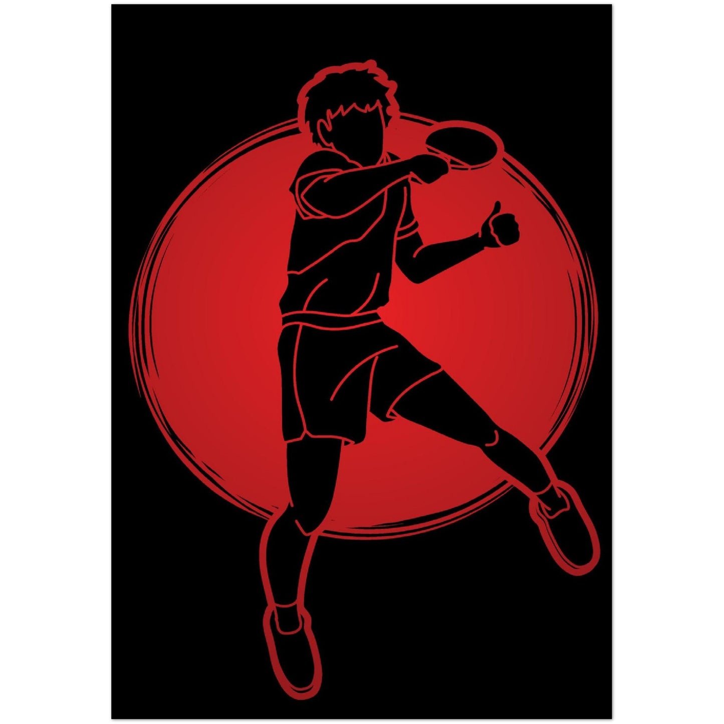 Table Tennis Poster - Jumping player silhouette