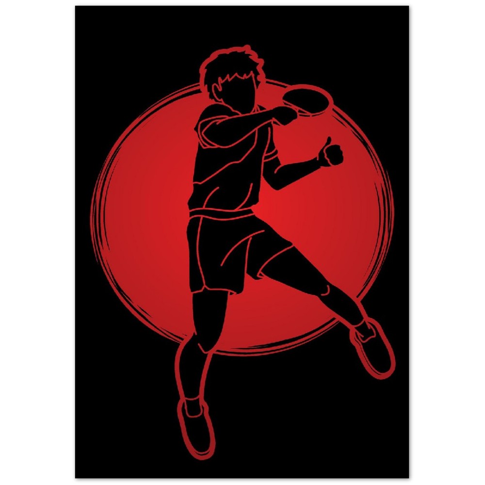 Table Tennis Poster - Jumping player silhouette