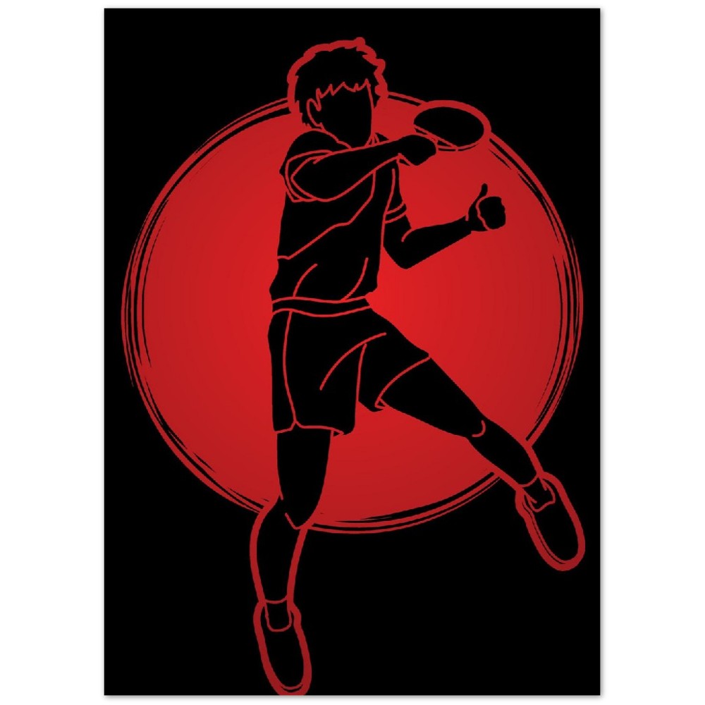 Table Tennis Poster - Jumping player silhouette